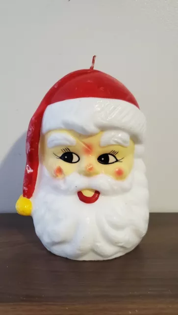 Vintage SANTA CLAUS head face wax CANDLE large 8" figure Christmas decoration