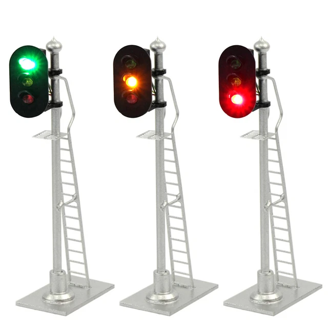 3PCS MODEL RAILWAY HO Scale 187 Signals Green Red Yellow Block Signal