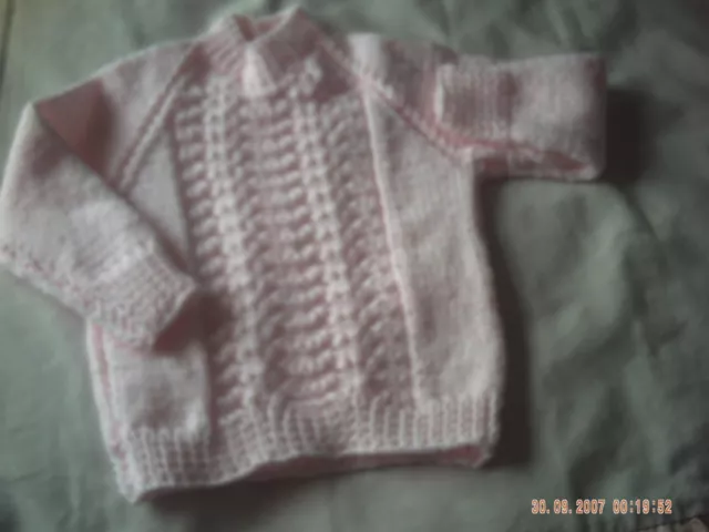 Hand Knitted Baby Girl's Pale Pink Jumper Size 3-6 Months.