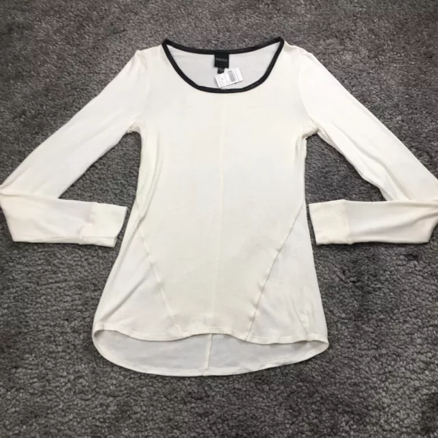 Barneys New York Womens Leather Trim Blouse Sz L Ivory Long Sleeve NWT $125