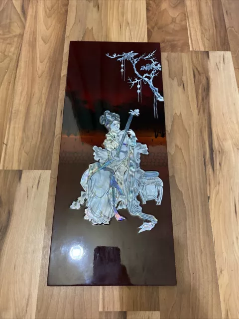 beautiful japanese mother of pearl inlaid laquer panel