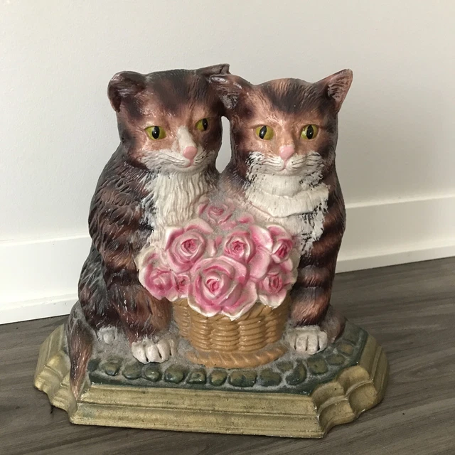 Cast Iron Cat Doorstop Roses Victorian Style by Upper Deck 10” X 12” 5