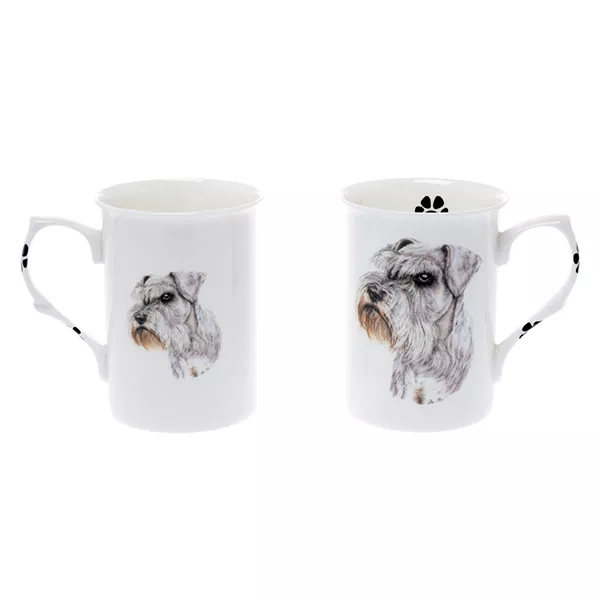 Bb53 Set Of 2 Bone China Beakers/ Mugs Schnauzer (Miniature) Gift Box