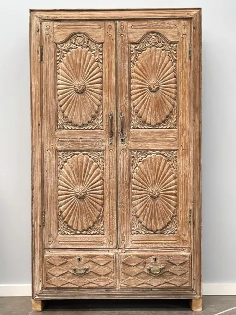 Hand Carved French Provincial Antique Timber Shabby Chic Wardrobe Cupboard