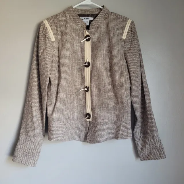 Acorn Linen Lined Striped Brown Blazer Jacket Womens Sz Medium