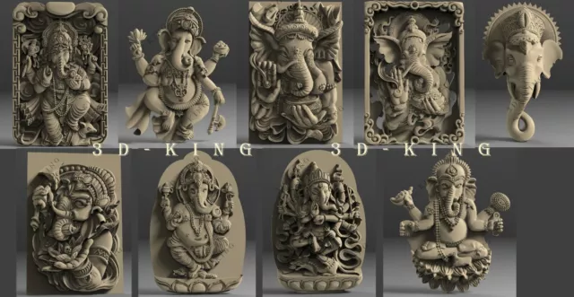 9 Pcs 3D STL Models God Ganesha for CNC Router 3D Printer Engraver Aspire Cut 3D