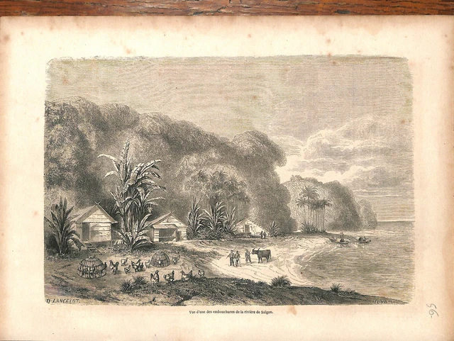 Cochinchine sud du Viêt Nam embouchure du fleuve Saïgon en Asie GRAVURE 1860