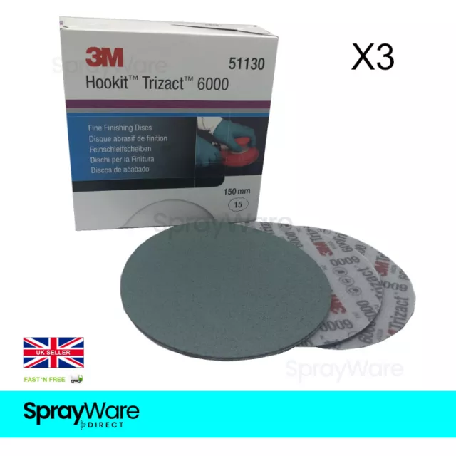 3M Trizact 6000 51130 Hookit Wet or Dry 150mm Sanding Abrasive Discs 51120 3PK