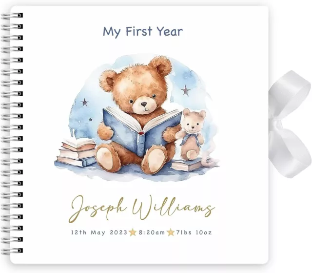 Personalised Baby First Year Memory Scrapbook Photo Album Book Teddy 30cm x 30cm