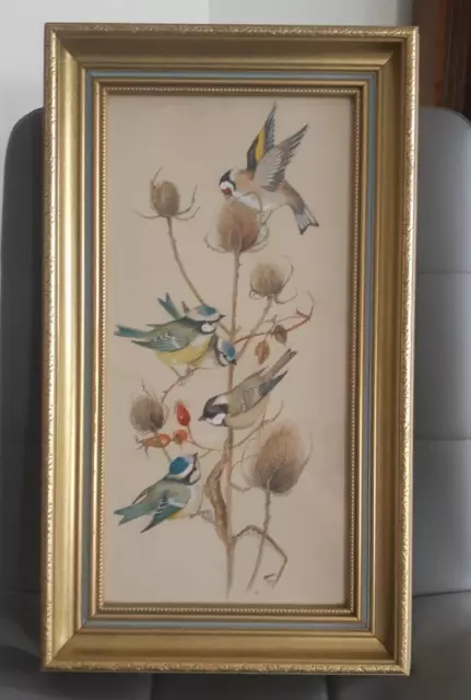 Water colour painting of Blue Tits and Chaffinch Birds by Artist LB