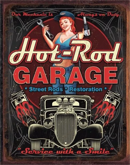 Hot Rod Street Rods Pin Up Tin Metal Sign Man Cave Garage Bar Decor 12.5 x 16