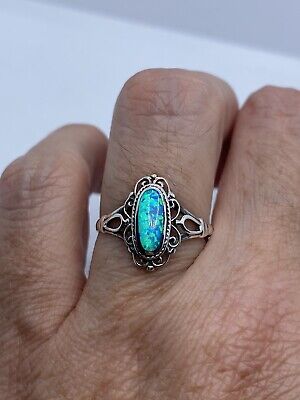 Vintage Opal Celtic Ring 925 Sterling Silver Size 6.75 Deco