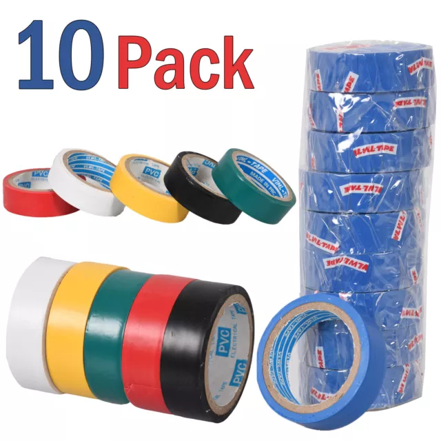 10 x PVC Insulation Tape Coloured Electrical Wiring Flame Retardent 16mm Set