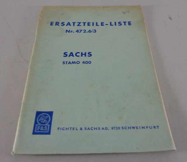 PARTS CATALOG/SPARE PARTS List Sachs Motor Stamo 400 Stand 10/1964 £31.