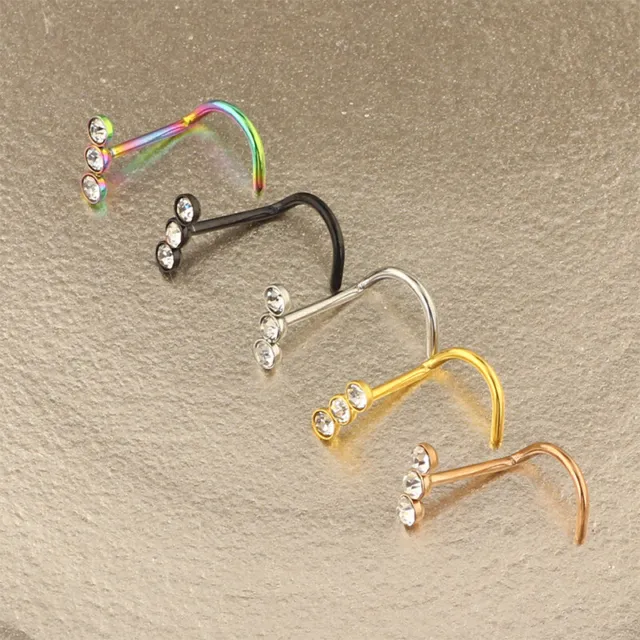 316L Surgical Steel Curved Shape Nose Bone Ring Crystal Top Screw Nose Pierc' PF