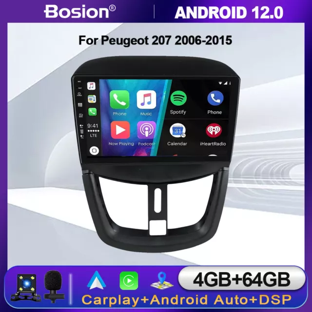 Android 12 Car Stereo Car Play For Peugeot 207 2006-15 Sat Nav DSP AUX 4GB+64GB