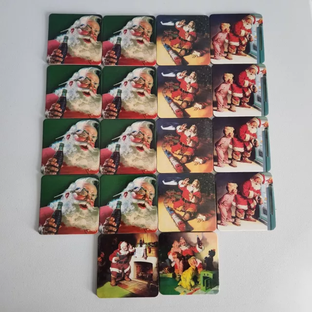 Lot of 18 Vintage 1990s Coca-Cola Santa Christmas Drink Coasters Holiday Coke