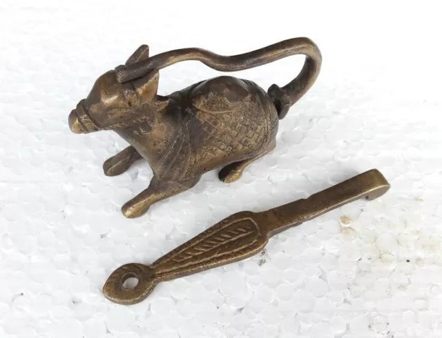 Old Antique Brass Handcrafted CAMEL Shape Pad Lock With Long Key , Collectible