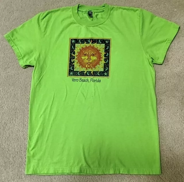 VERO BEACH, FLORIDA SUN, STARS, MOON ZINC Lime Green T-Shirt Women's Medium