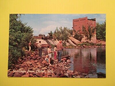 Chetek Wisconsin Postcard Fishing Northern States power dam WI