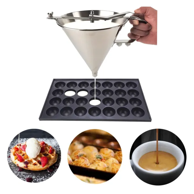 Stainless Steel Pancake Batter Dispenser Confectionery Funnel w/Stand&3 Nozzles