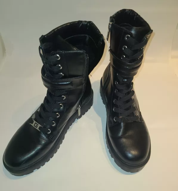 GBG Guess Womens Combat Boots Mid Calf Lace Up Zip Side Buckle Black Size 9M