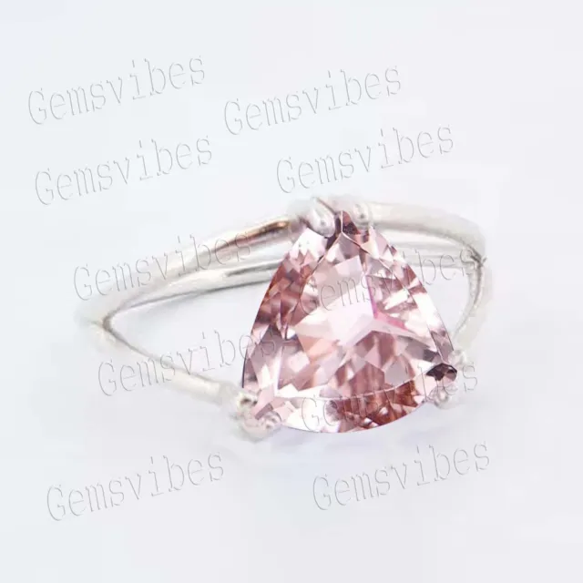 Double Band Morganite Ring Solid 925 Silver Handmade Ring Birthday Gift For Her