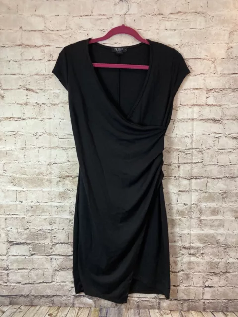 Joe & Elle Dress Women’s Large Black Draped Short Cap Sleeve V Neck Stretch