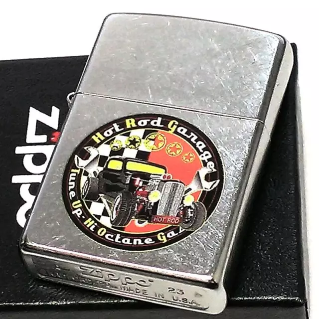 Zippo Oil Lighter Hot Rod Garage Street Chrome Silver Brass Regular Case Japan