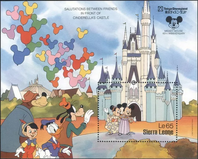 Sierra Leone 1987 Disney Mickey Tokyo Disneyland Castle Cartoons m/s MNH