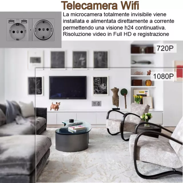 Telecamera spia wifi  caricatore presa muro  occultata IP CAMERA 2