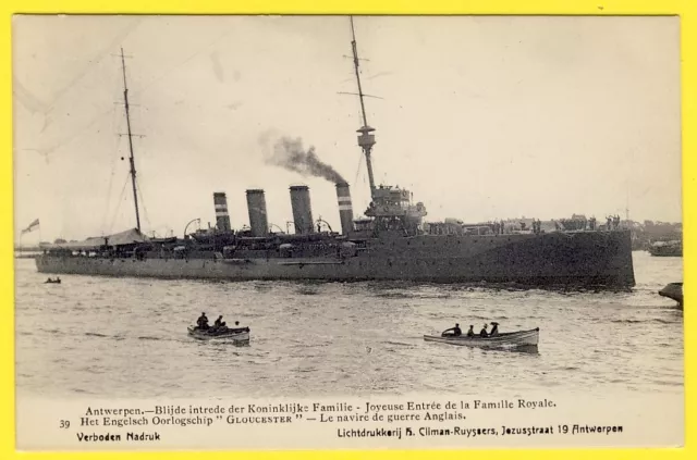 cpa RARE BELGIQUE ANTWERPEN le CROISEUR ANGLAIS "GLOUCESTER" Navire de Guerre