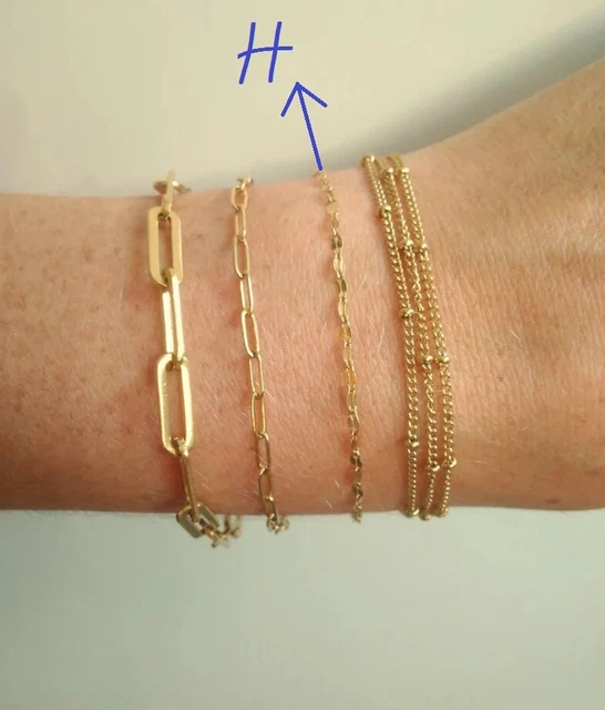 Bracelet Gourmette En Acier Inoxydable Doré - Maille Forme H, Longueur 17-18cm