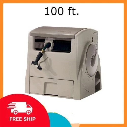 Suncast 100 ft. POWERWIND® Auto Power Rewind Hose Reel, Light Taupe