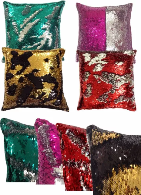 Magic Mermaid Pillow Reversible Sequin Glitter Sofa Cushion Cover Large 56x56cms