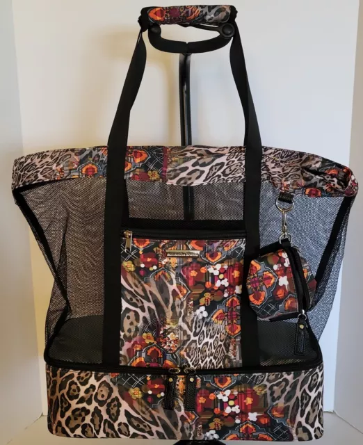 Samantha Brown Luggage To-Go Insulated Bottom Mesh Tote Carry On Tribal Leopard