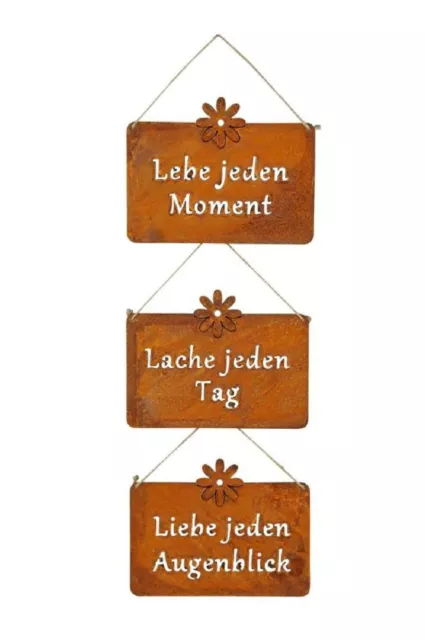 SCHILD MIT SPRÜCHEN in 3 Mod. Lache Lebe Liebe... Geschenkidee Edelrost