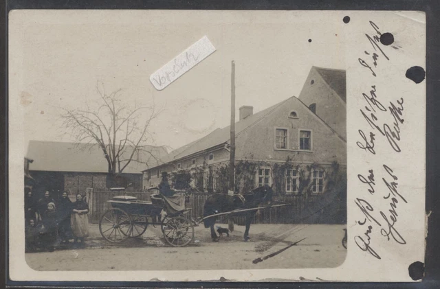 Straße Kutsche Haus Ortsansicht    alte Fotokarte   gest.  Plessa
