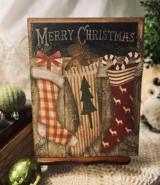 Primitive Christmas  Stockings, Farmhouse, Country, Handcrafted Plaque / Sign