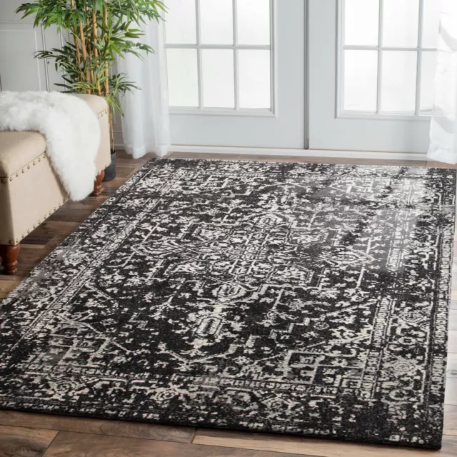Black Silver New Modern Rug Large Floor Mat Carpet FREE Delivery Premium