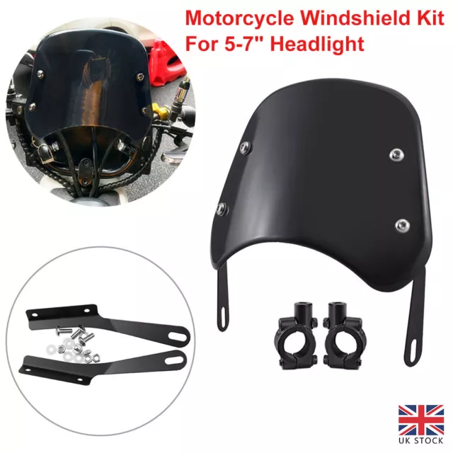 Motorcycle Windshield Wind Screen Deflector Windscreen for 5-7 inch headlight UK