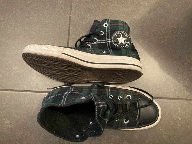 GREEN TARTAN CONVERSE All Star Hi Top Grunge Trainers Size 4 5.50
