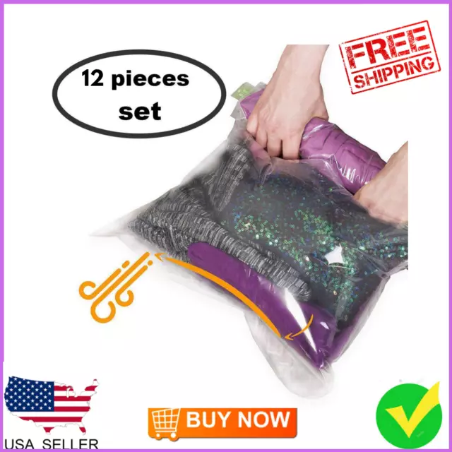 Travel Space Saver Bags - No Vacuum or Pump Needed - Luggage Accessories 12 pack