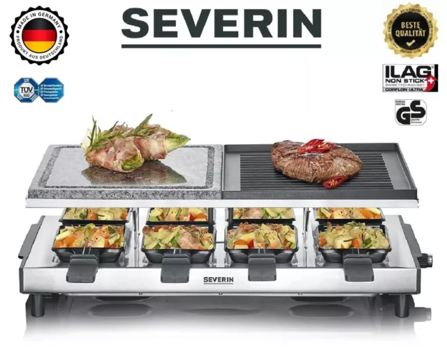 Severin Raclette RG2373 Party Grill Naturgrillstein Platte 1700W 8 Personen NEU