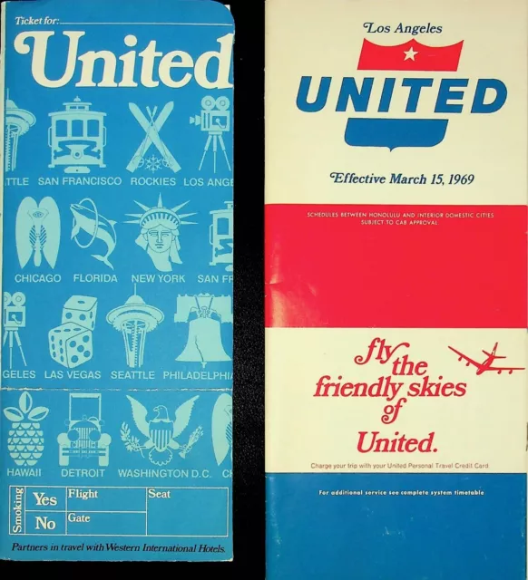 1969 United Airlines Los Angeles Outgoing Flights And Ticket Packet - E14-H