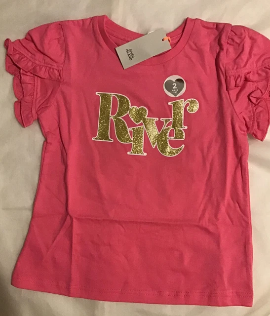 Set pantaloncini con logo River Island mini ragazze età 3-4 anni rosa glitter fronzoli nuovi con etichette 3