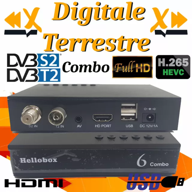 Decoder Digitale Terrestre HelloBox 6combo Dvb T2 S2 H.265 Full HD 1080p HevC...