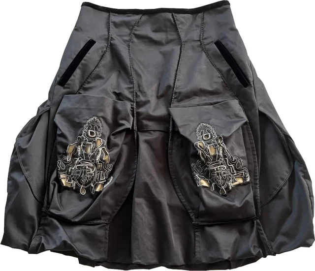 Jupe Noire évasée Girbaud Motifs Masques - Taille 40, Coton/soie/élasthanne, Occasion Très Bon état