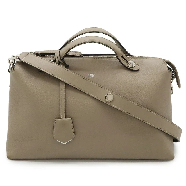 FENDI THE WAY Large Handbag 2WAY Shoulder Bag Leather Greige