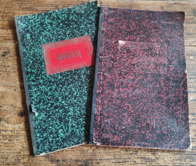 Lot De 2 Livres de compte, journal Comptable, Brouillard, Chèques, Ancien 1923